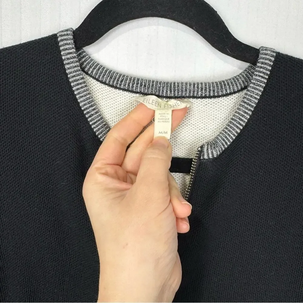 Eileen Fisher Black Full-Zip Cardigan Sweater Jacket Size Medium Organic Cotton - Picture 2 of 6